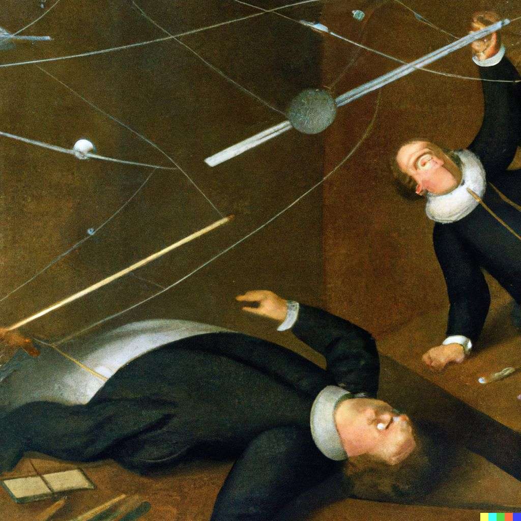 the discovery of gravity, painting from the 19th century